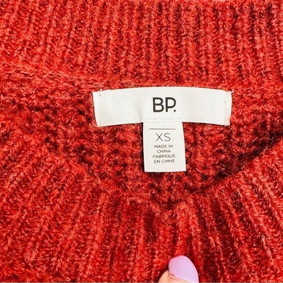 NWOT BP Rust Red Orange Chunky Pointelle Balloon Sleeve High Low Sweater - Picture 4 of 8